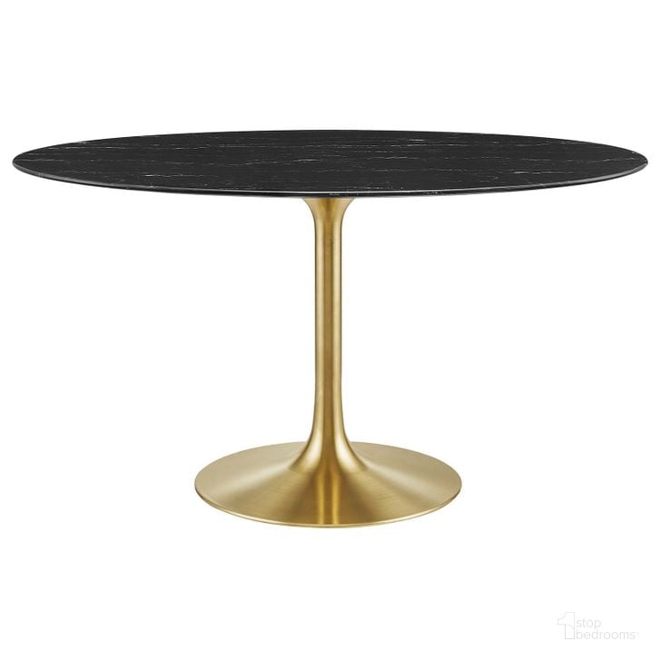 The appearance of Lippa 54 Inch Oval Artificial Marble Dining Table In Black and Gold designed by Modway in the modern / contemporary interior design. This black and gold piece of furniture  was selected by 1StopBedrooms from Lippa Collection to add a touch of cosiness and style into your home. Sku: EEI-5242-GLD-BLK. Table Base Style: Pedestal. Table Top Shape: Oval. Material: Marble. Product Type: Dining Table. Size: 54". Image1