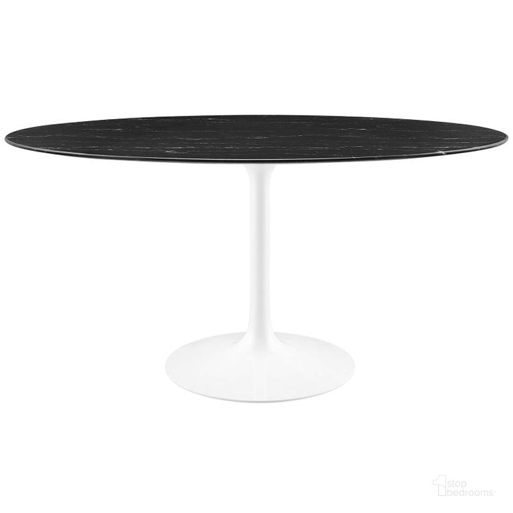 The appearance of Lippa 60 Inch Artificial Marble Dining Table EEI-5186-WHI-BLK designed by Modway in the modern / contemporary interior design. This white black piece of furniture  was selected by 1StopBedrooms from Lippa Collection to add a touch of cosiness and style into your home. Sku: EEI-5186-WHI-BLK. Table Base Style: Pedestal. Table Top Shape: Round. Product Type: Dining Table. Material: MDF. Size: 60". Image1