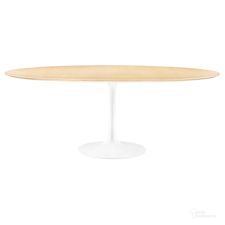 The appearance of Lippa 78 Inch Oval Dining Table EEI-5197-WHI-NAT designed by Modway in the modern / contemporary interior design. This white natural piece of furniture  was selected by 1StopBedrooms from Lippa Collection to add a touch of cosiness and style into your home. Sku: EEI-5197-WHI-NAT. Table Base Style: Pedestal. Table Top Shape: Oval. Product Type: Dining Table. Material: MDF. Size: 78". Image1