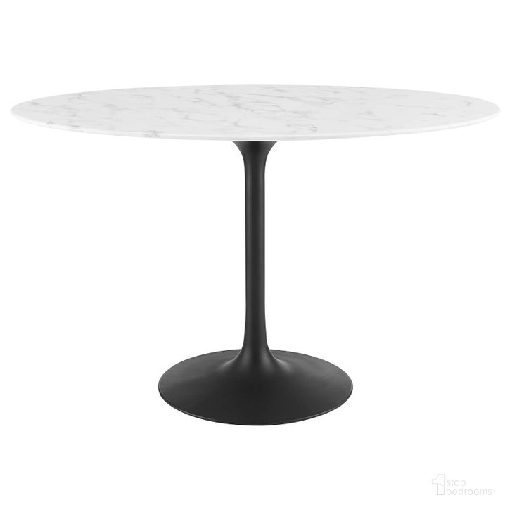 The appearance of Lippa Black and White 48 Inch Oval Artificial Marble Dining Table designed by Modway in the modern / contemporary interior design. This black and white piece of furniture  was selected by 1StopBedrooms from Lippa Collection to add a touch of cosiness and style into your home. Sku: EEI-3518-BLK-WHI. Table Base Style: Pedestal. Table Top Shape: Oval. Product Type: Dining Table. Material: MDF. Size: 48". Image1