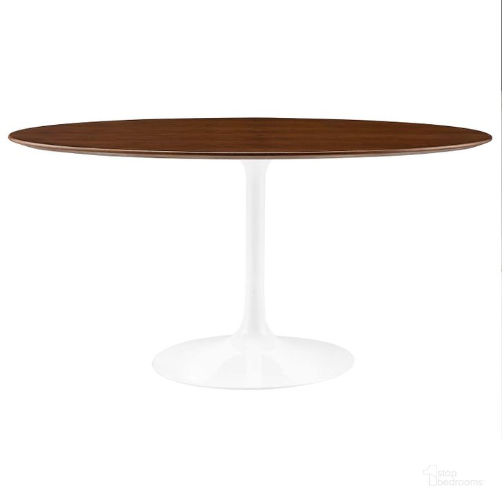 The appearance of Lippa Walnut 60 Inch Oval Walnut Dining Table designed by Modway in the modern / contemporary interior design. This walnut piece of furniture  was selected by 1StopBedrooms from Lippa Collection to add a touch of cosiness and style into your home. Sku: EEI-1138-WAL. Table Base Style: Pedestal. Table Top Shape: Oval. Product Type: Dining Table. Material: MDF. Size: 60". Image1