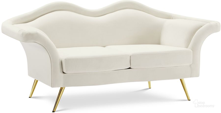 The appearance of Lips Velvet Loveseat In Cream designed by Meridian in the modern / contemporary interior design. This cream velvet piece of furniture  was selected by 1StopBedrooms from Lips Collection to add a touch of cosiness and style into your home. Sku: 607Cream-L. Material: Wood. Product Type: Loveseat. Image1