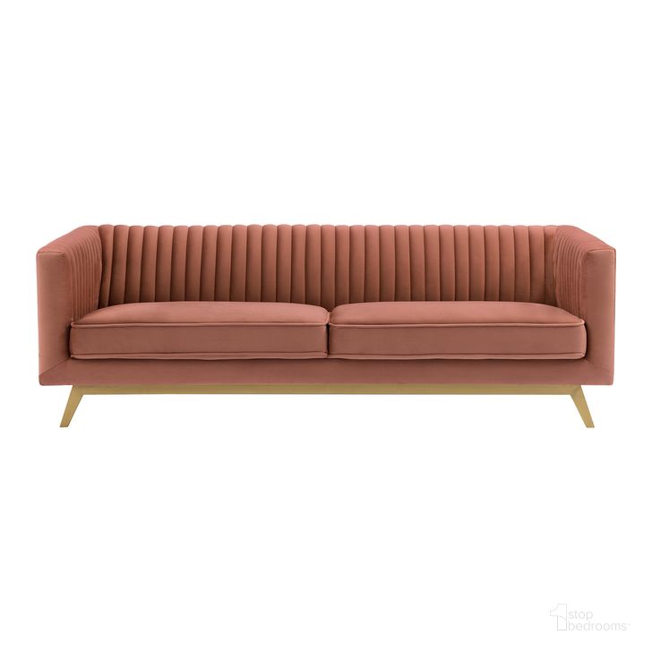 The appearance of Liv Modern Blush Velvet Sofa designed by Armen Living in the glam interior design. This blush piece of furniture  was selected by 1StopBedrooms from Liv Collection to add a touch of cosiness and style into your home. Sku: LCLV3BLUSH. Product Type: Sofa. Material: Velvet. Image1