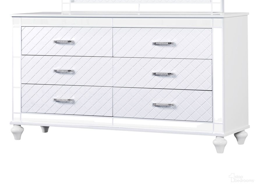The appearance of Livorno Dresser In White designed by Glory in the modern / contemporary interior design. This white piece of furniture  was selected by 1StopBedrooms from Livorno Collection to add a touch of cosiness and style into your home. Sku: G02790-D. Material: Wood. Product Type: Dresser. Image1