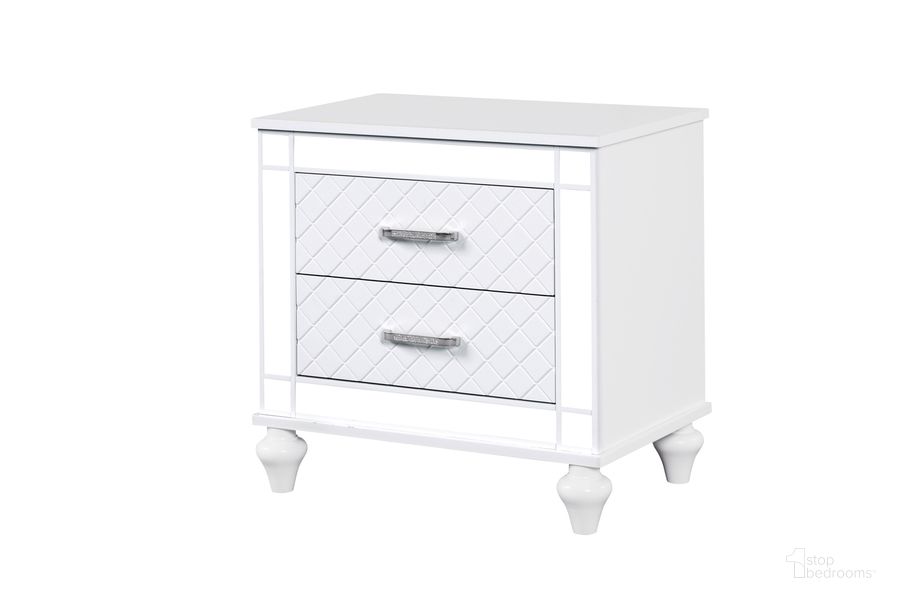 The appearance of Livorno Nightstand In White designed by Glory in the modern / contemporary interior design. This white piece of furniture  was selected by 1StopBedrooms from Livorno Collection to add a touch of cosiness and style into your home. Sku: G02790-N. Material: Wood. Product Type: Nightstand. Image1