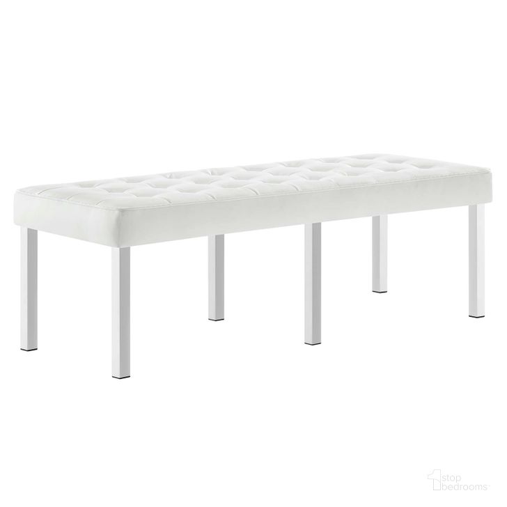 The appearance of Loft Silver and White Tufted Large Upholstered Faux Leather Bench designed by Modway in the modern / contemporary interior design. This silver and white piece of furniture  was selected by 1StopBedrooms from Loft Collection to add a touch of cosiness and style into your home. Sku: EEI-3397-SLV-WHI. Product Type: Bench. Material: Pine. Image1
