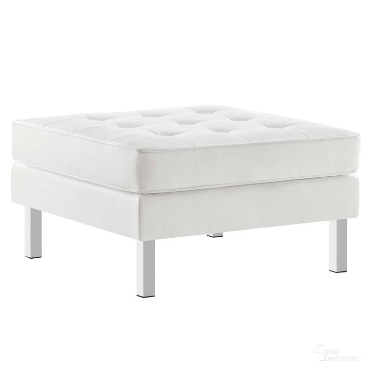 The appearance of Loft Silver and White Tufted Upholstered Faux Leather Ottoman designed by Modway in the modern / contemporary interior design. This silver and white piece of furniture  was selected by 1StopBedrooms from Loft Collection to add a touch of cosiness and style into your home. Sku: EEI-3394-SLV-WHI. Product Type: Ottoman. Material: Pine. Image1