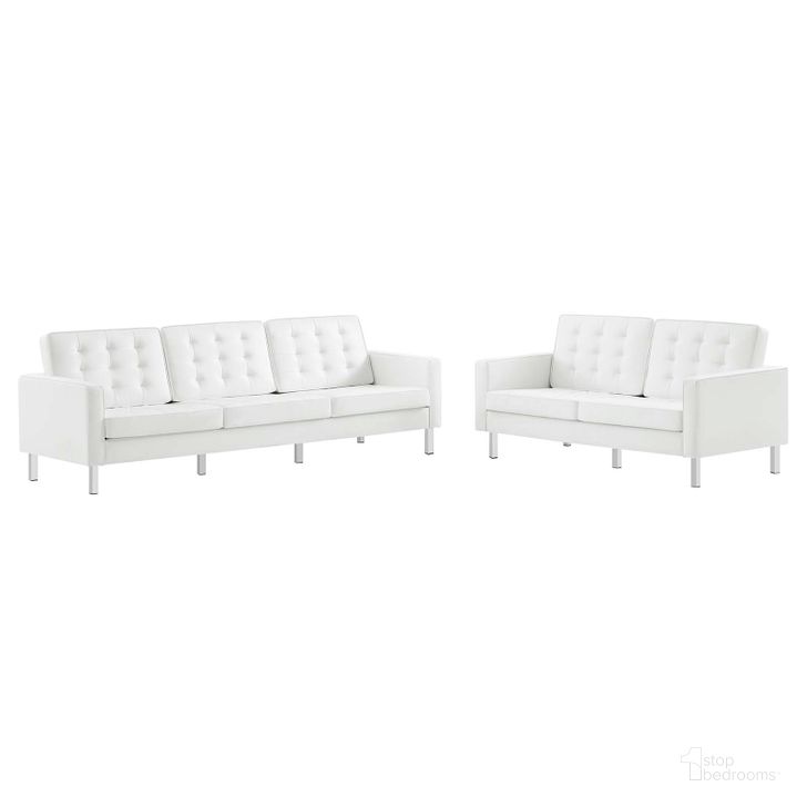 The appearance of Loft Silver and White Tufted Upholstered Faux Leather Sofa and Loveseat Set designed by Modway in the modern / contemporary interior design. This silver and white piece of furniture  was selected by 1StopBedrooms from Loft Collection to add a touch of cosiness and style into your home. Sku: EEI-4106-SLV-WHI-SET. Material: Leather. Product Type: Leather Living Room Set. Image1