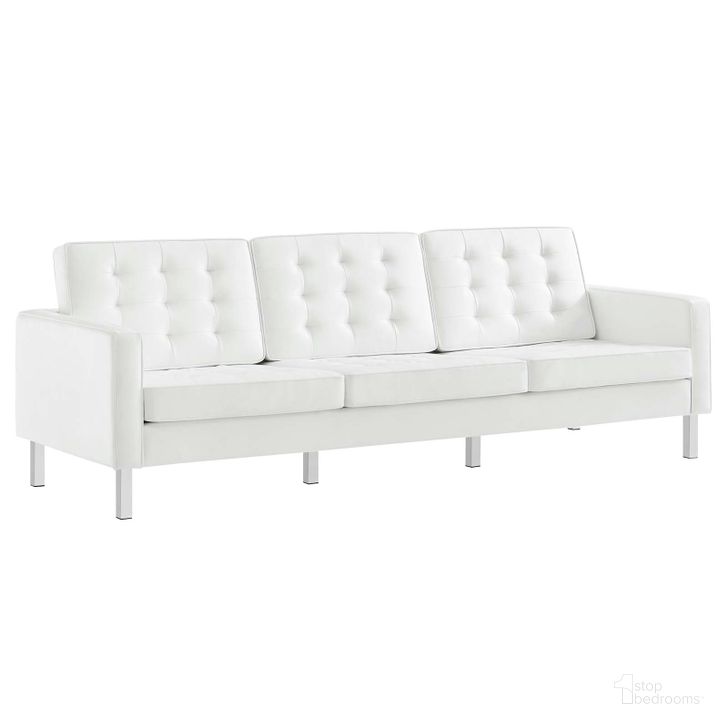 The appearance of Loft Silver and White Tufted Upholstered Faux Leather Sofa designed by Modway in the modern / contemporary interior design. This silver and white piece of furniture  was selected by 1StopBedrooms from Loft Collection to add a touch of cosiness and style into your home. Sku: EEI-3385-SLV-WHI. Material: Leather. Product Type: Leather Sofa. Image1
