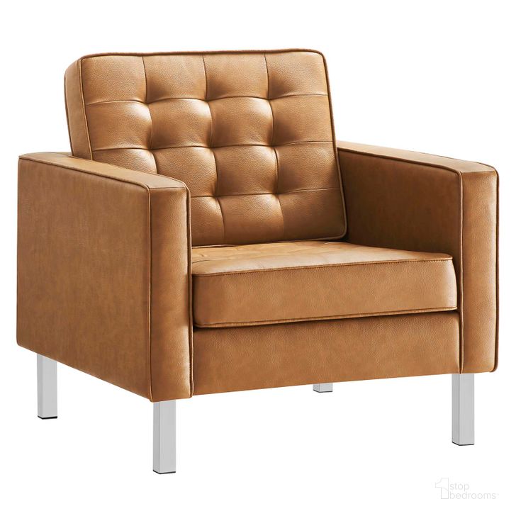 The appearance of Loft Silver Tan Tufted Upholstered Faux Leather Arm Chair designed by Modway in the modern / contemporary interior design. This silver tan piece of furniture  was selected by 1StopBedrooms from Loft Collection to add a touch of cosiness and style into your home. Sku: EEI-3391-SLV-TAN. Product Type: Living Room Chair. Material: Pine. Image1