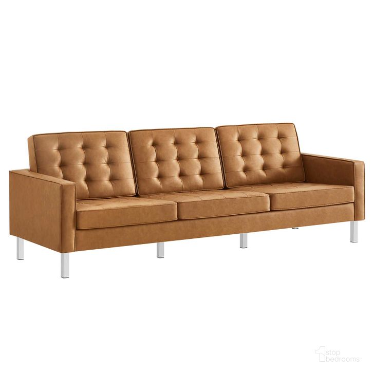 The appearance of Loft Silver Tan Tufted Upholstered Faux Leather Sofa designed by Modway in the modern / contemporary interior design. This silver tan piece of furniture  was selected by 1StopBedrooms from Loft Collection to add a touch of cosiness and style into your home. Sku: EEI-3385-SLV-TAN. Material: Leather. Product Type: Leather Sofa. Image1