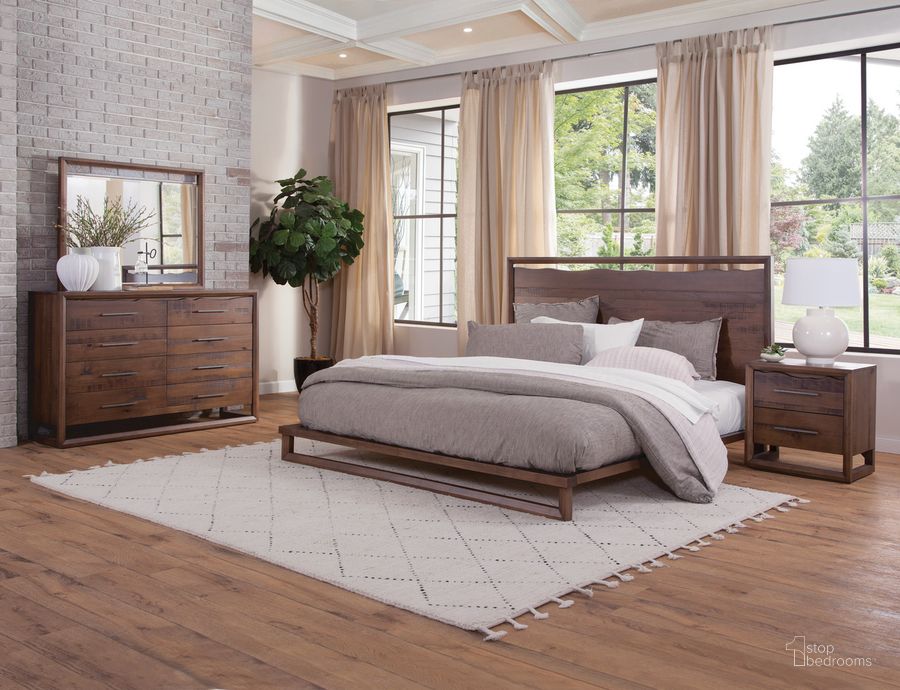 The appearance of Lofton 4-Piece King Bedroom Set In Brown designed by Steve Silver in the rustic / southwestern interior design. This brown piece of furniture  was selected by 1StopBedrooms from Lofton Collection to add a touch of cosiness and style into your home. Sku: LF900KFB;LF900KHB;LF900QKSR;LF900DR;LF900MR;LF900NS. Material: Wood. Product Type: Bedroom Set. Bed Size: King. Image1