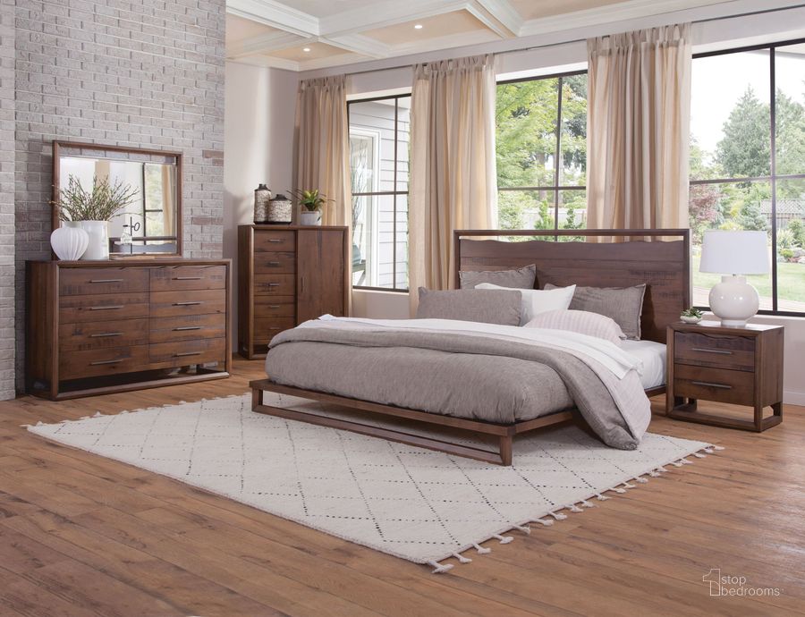 The appearance of Lofton Mocha Wood Platform Bedroom Set designed by Steve Silver in the transitional interior design. This brown piece of furniture  was selected by 1StopBedrooms from Lofton Collection to add a touch of cosiness and style into your home. Sku: LF900QFB;LF900QHB;LF900QKSR;LF900NS. Product Type: Bedroom Set. Bed Size: Queen. Material: MDF. Image1