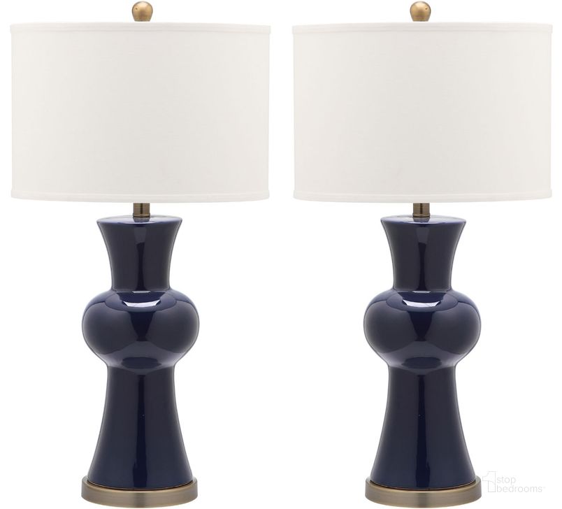 The appearance of Lola Navy Column Lamp with White Shade Set of 2 designed by Safavieh in the modern / contemporary interior design. This navy piece of furniture  was selected by 1StopBedrooms from Lola Collection to add a touch of cosiness and style into your home. Sku: LIT4150A-SET2. Product Type: Table Lamp. Image1