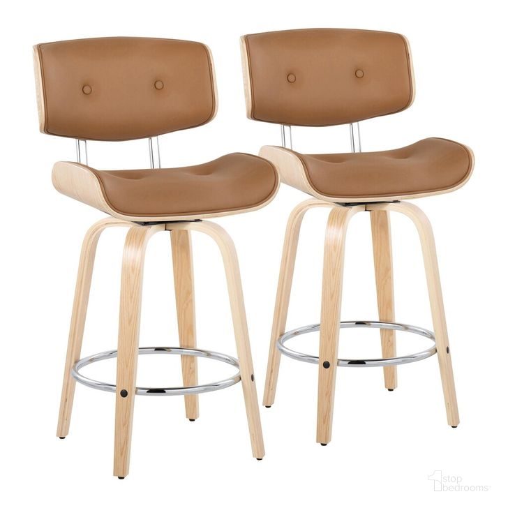 The appearance of Lombardi 26 Inch Fixed Height Counter Stool Set of 2 In Camel designed by Lumisource in the transitional interior design. This camel piece of furniture  was selected by 1StopBedrooms from Lombardi Collection to add a touch of cosiness and style into your home. Sku: B26-LMBPU-GRTZR2 NANACAM2. Material: Wood. Product Type: Barstool. Image1