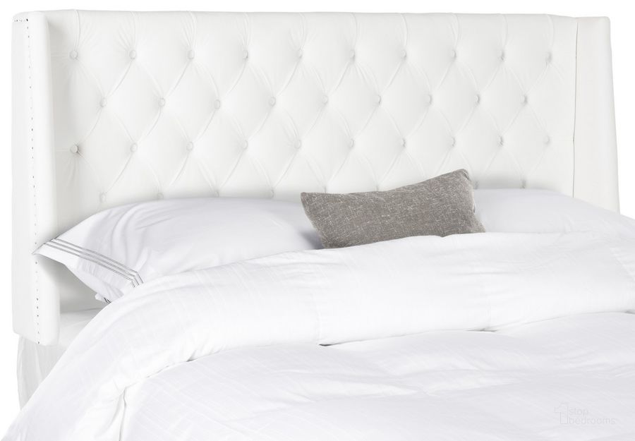 The appearance of London White Full Tufted Winged Headboard with Flat Nailhead Detail designed by Safavieh in the modern / contemporary interior design. This white piece of furniture  was selected by 1StopBedrooms from London Collection to add a touch of cosiness and style into your home. Sku: MCR4048F-F. Product Type: Headboard. Bed Size: Full. Image1