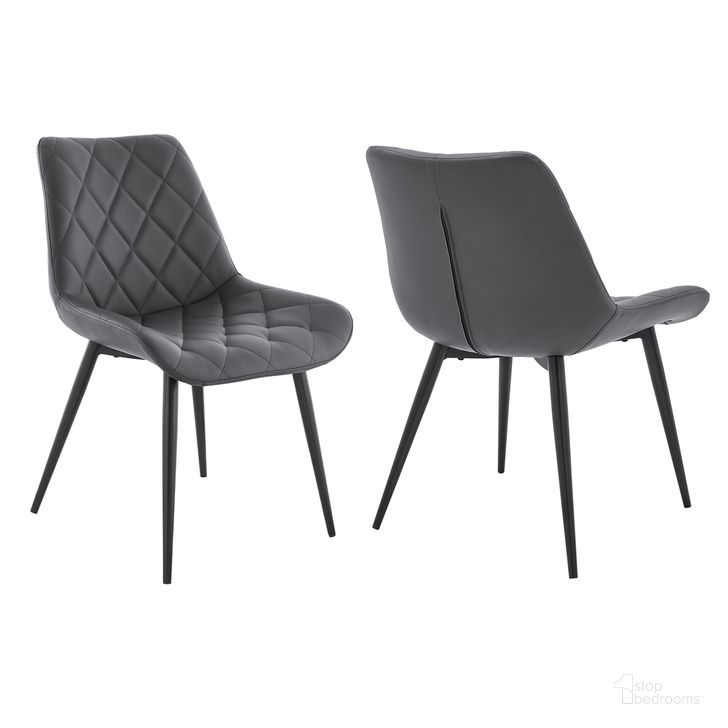 The appearance of Loralie Gray Faux Leather and Black Metal Dining Chair Set of 2 designed by Armen Living in the modern / contemporary interior design. This gray piece of furniture  was selected by 1StopBedrooms from Loralie Collection to add a touch of cosiness and style into your home. Sku: LCLRSIBLGR. Material: Wood. Product Type: Dining Chair. Image1