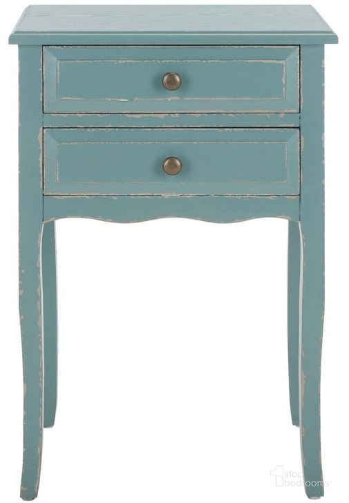 The appearance of Lori Slate Green End Table with Storage Drawers designed by Safavieh in the traditional interior design. This pale blue piece of furniture  was selected by 1StopBedrooms from Lori Collection to add a touch of cosiness and style into your home. Sku: AMH6576F. Material: Wood. Product Type: Accent Table. Image1