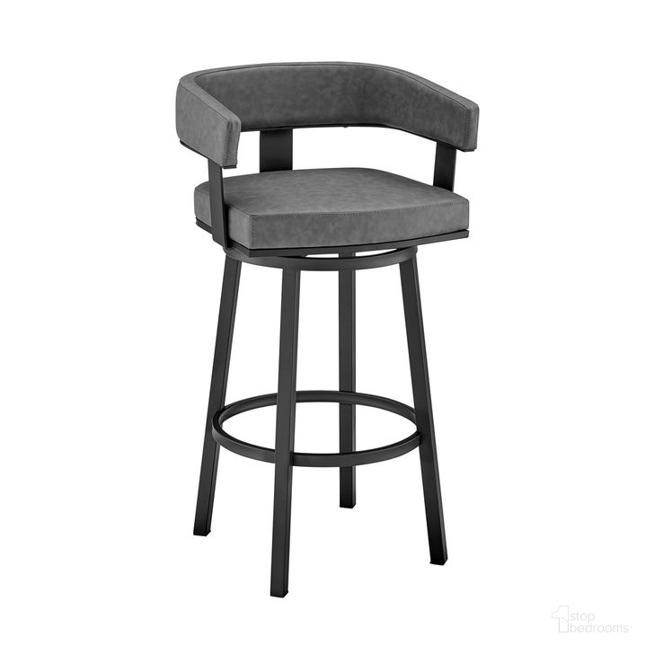 The appearance of Lorin 30 Inch Bar Height Swivel Bar Stool In Black Finish and Gray Faux Leather designed by Armen Living in the modern / contemporary interior design. This gray piece of furniture  was selected by 1StopBedrooms from Lorin Collection to add a touch of cosiness and style into your home. Sku: LCLRBAMBVG30. Product Type: Barstool. Material: Iron. Image1