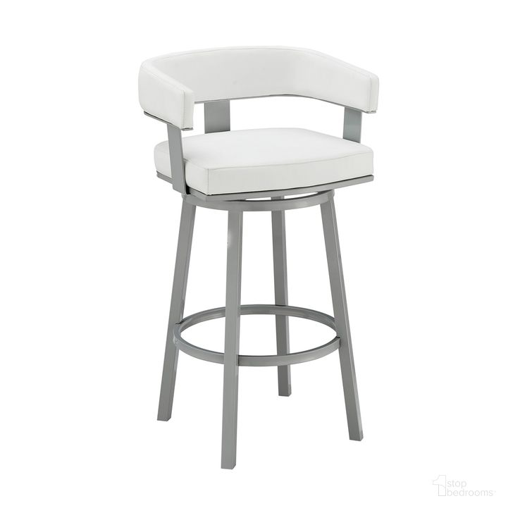 The appearance of Lorin 30 Inch Bar Height Swivel Bar Stool In Silver Finish with White Faux Leather designed by Armen Living in the modern / contemporary interior design. This white piece of furniture  was selected by 1StopBedrooms from Lorin Collection to add a touch of cosiness and style into your home. Sku: LCLRBASLWH30. Product Type: Barstool. Material: Iron. Image1