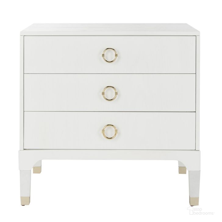 The appearance of Lorna 3 Drawer Contemporary Night Stand FOX6232C designed by Safavieh in the modern / contemporary interior design. This white and gold piece of furniture  was selected by 1StopBedrooms from Lorna Collection to add a touch of cosiness and style into your home. Sku: FOX6232C. Product Type: Nightstand. Material: Iron. Image1