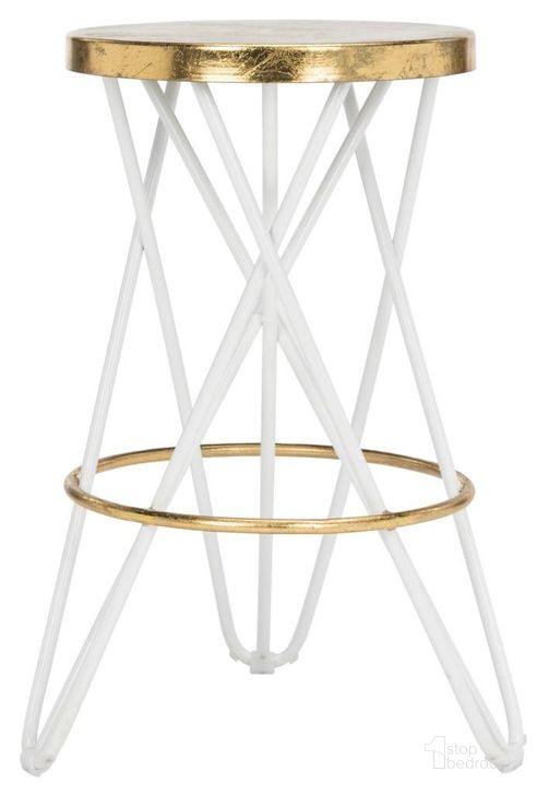The appearance of Lorna White and Gold Leaf Counter Stool designed by Safavieh in the modern / contemporary interior design. This white and gold piece of furniture  was selected by 1StopBedrooms from Lorna Collection to add a touch of cosiness and style into your home. Sku: FOX3255A. Product Type: Barstool. Material: Iron. Image1