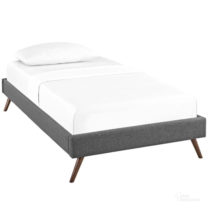 The appearance of Loryn Gray Twin Fabric Bed Frame with Round Splayed Legs designed by Modway in the modern / contemporary interior design. This gray piece of furniture  was selected by 1StopBedrooms from Loryn Collection to add a touch of cosiness and style into your home. Sku: MOD-5887-GRY. Material: Wood. Product Type: Bed Frame. Bed Size: Twin. Image1