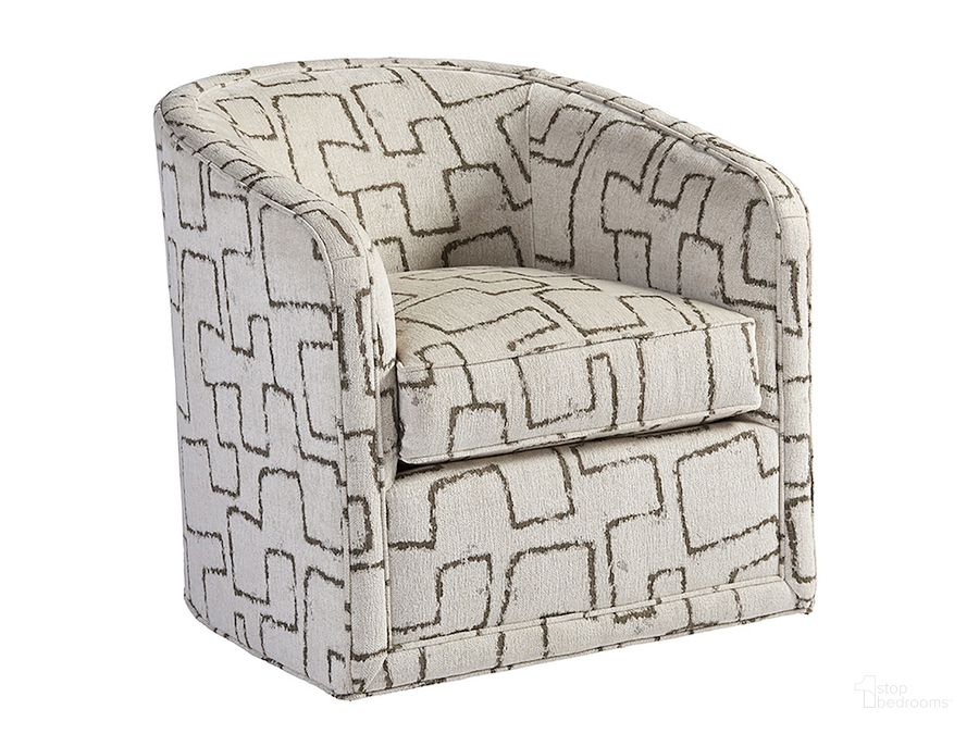 The appearance of Los Altos Colton Swivel Chair designed by Tommy Bahama in the transitional interior design. This cream piece of furniture  was selected by 1StopBedrooms from Los Altos Collection to add a touch of cosiness and style into your home. Sku: 01-7277-11SW-40. Material: Metal. Product Type: Accent Chair. Image1