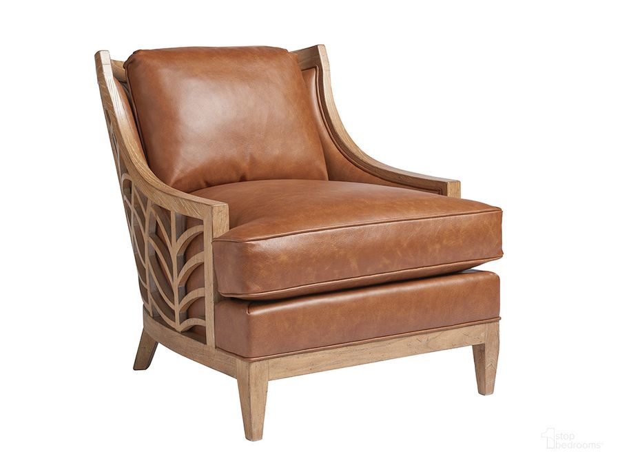 The appearance of Los Altos Marion Leather Chair designed by Tommy Bahama in the transitional interior design. This brown piece of furniture  was selected by 1StopBedrooms from Los Altos Collection to add a touch of cosiness and style into your home. Sku: 01-1989-11-LL-40. Material: Leather. Product Type: Accent Chair. Image1