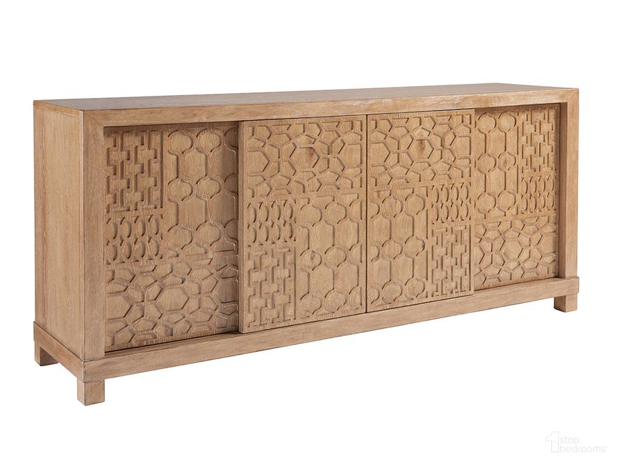 The appearance of Los Altos Natural Oak Stain Morocco Media Console designed by Tommy Bahama in the traditional interior design. This brown piece of furniture  was selected by 1StopBedrooms from Los Altos Collection to add a touch of cosiness and style into your home. Sku: 01-0566-908. Material: Metal. Product Type: Media Console. Image1