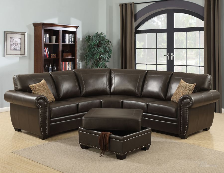 The appearance of Louis 3 Piece Sectional In Brown designed by AC Pacific in the traditional interior design. This brown piece of furniture  was selected by 1StopBedrooms from Louis Collection to add a touch of cosiness and style into your home. Sku: LOUIS-BRN-3PC-SECTIONAL. Material: Leather. Product Type: Sectional. Image1