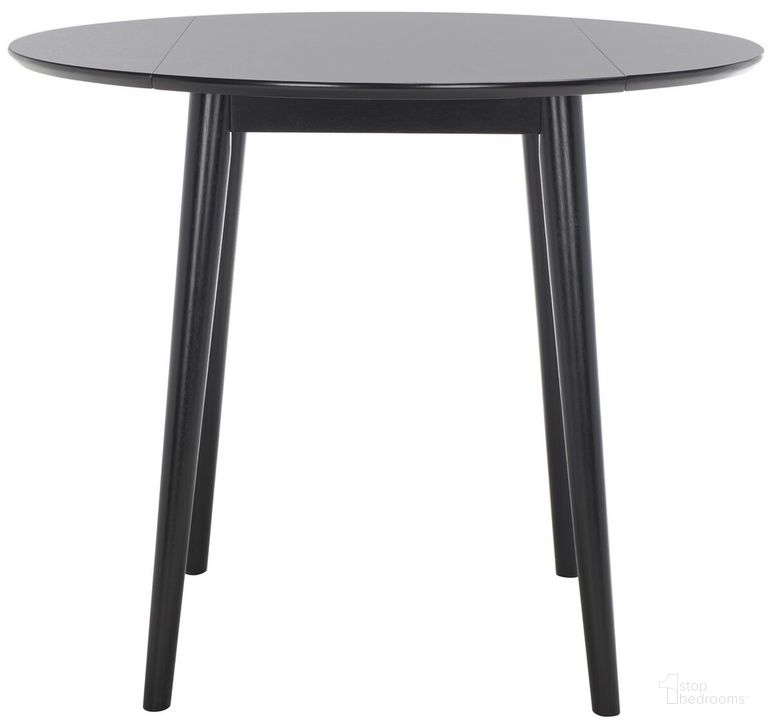 The appearance of Lovell Folding Round Dining Table in Black designed by Safavieh in the modern / contemporary interior design. This black piece of furniture  was selected by 1StopBedrooms from Lovell Collection to add a touch of cosiness and style into your home. Sku: DTB1401C. Table Base Style: Legs. Table Top Shape: Round. Material: Wood. Product Type: Dining Table. Size: 35". Image1