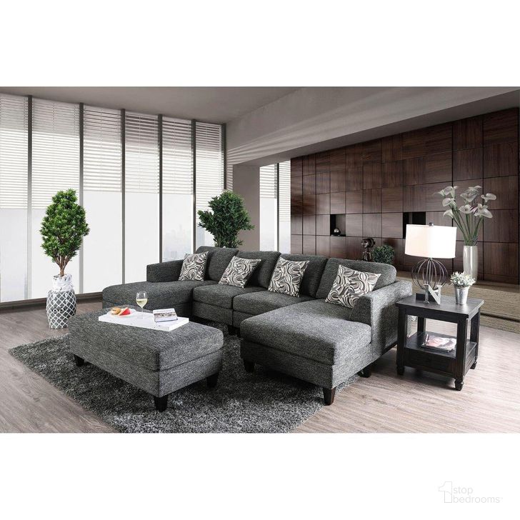 The appearance of Lowry Sectional With Ottoman In Gray designed by Furniture of America in the transitional interior design. This gray piece of furniture  was selected by 1StopBedrooms from Lowry Collection to add a touch of cosiness and style into your home. Sku: CM6363-LCE;CM6363-RCE;CM6363-CH;CM6363-OT. Product Type: Sectional. Material: Chenille.