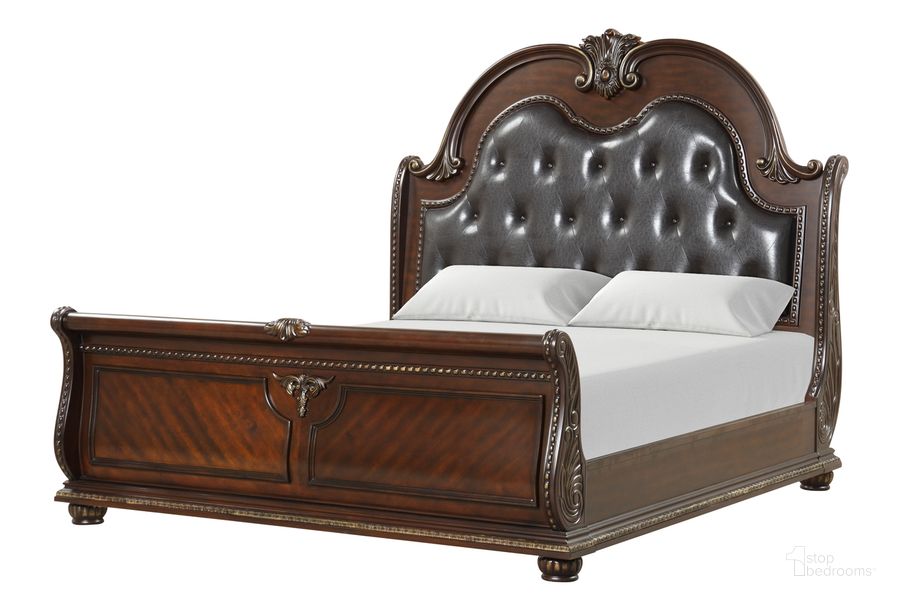 The appearance of Lucca Queen Bed In Dark Cherry designed by Glory in the traditional interior design. This dark cherry piece of furniture  was selected by 1StopBedrooms from Lucca Collection to add a touch of cosiness and style into your home. Sku: G09100A-QB. Bed Type: Sleigh Bed. Material: Wood. Product Type: Sleigh Bed. Bed Size: Queen. Image1
