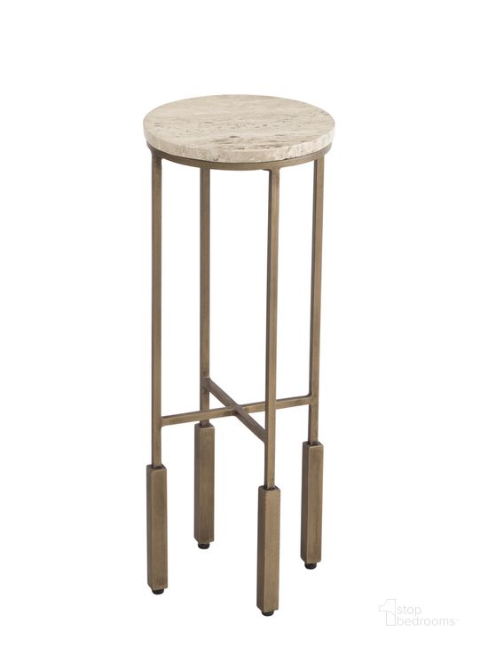The appearance of Lucia Accent Table In Antique Brass designed by Bassett Mirror Company in the modern / contemporary interior design. This antique brass piece of furniture  was selected by 1StopBedrooms from  to add a touch of cosiness and style into your home. Sku: 9899-LR-223. Product Type: Accent Table. Material: Iron. Image1