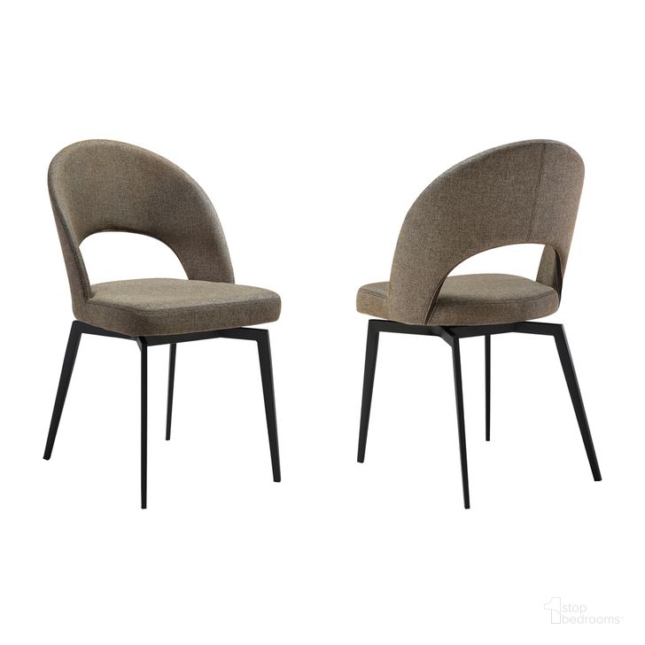 The appearance of Lucia Swivel Upholstered Dining Chair Set of 2 In Brown designed by Armen Living in the modern / contemporary interior design. This brown piece of furniture  was selected by 1StopBedrooms from Lucia Collection to add a touch of cosiness and style into your home. Sku: LCLUSICOBLK. Material: Steel. Product Type: Dining Chair. Image1