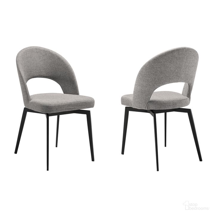 The appearance of Lucia Swivel Upholstered Dining Chair Set of 2 In Gray designed by Armen Living in the modern / contemporary interior design. This gray piece of furniture  was selected by 1StopBedrooms from Lucia Collection to add a touch of cosiness and style into your home. Sku: LCLUSIGRYBLK. Material: Steel. Product Type: Dining Chair. Image1