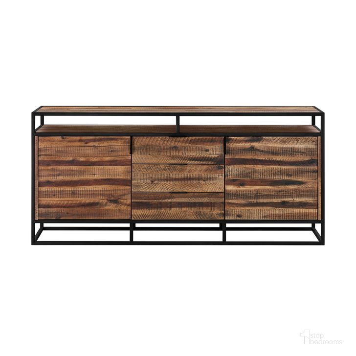 The appearance of Ludgate 3 Drawer Sideboard Buffet In Acacia and Black Metal designed by Armen Living in the modern / contemporary interior design. This black piece of furniture  was selected by 1StopBedrooms from Ludgate Collection to add a touch of cosiness and style into your home. Sku: LCLDBURU. Material: Wood. Product Type: Buffet. Image1