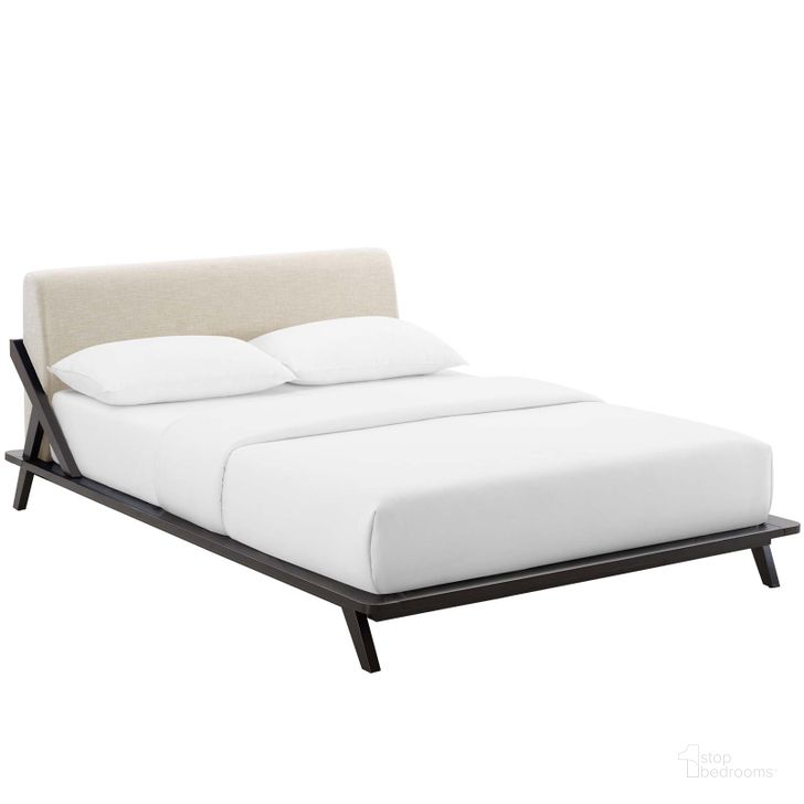 The appearance of Luella Cappuccino Beige Queen Upholstered Fabric Platform Bed designed by Modway in the modern / contemporary interior design. This cappuccino beige piece of furniture  was selected by 1StopBedrooms from Luella Collection to add a touch of cosiness and style into your home. Sku: MOD-6047-CAP-BEI. Bed Type: Platform Bed. Material: Wood. Product Type: Platform Bed. Bed Size: Queen. Image1
