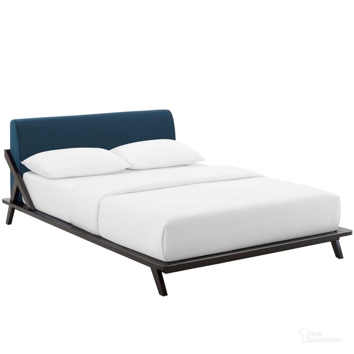 The appearance of Luella Cappuccino Blue Queen Upholstered Fabric Platform Bed designed by Modway in the modern / contemporary interior design. This cappuccino blue piece of furniture  was selected by 1StopBedrooms from Luella Collection to add a touch of cosiness and style into your home. Sku: MOD-6047-CAP-BLU. Bed Type: Platform Bed. Material: Wood. Product Type: Platform Bed. Bed Size: Queen. Image1