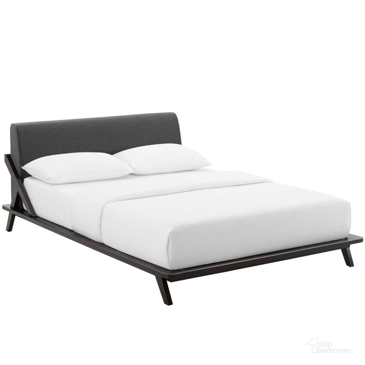 The appearance of Luella Cappuccino Gray Queen Upholstered Fabric Platform Bed designed by Modway in the modern / contemporary interior design. This cappuccino gray piece of furniture  was selected by 1StopBedrooms from Luella Collection to add a touch of cosiness and style into your home. Sku: MOD-6047-CAP-GRY. Bed Type: Platform Bed. Material: Wood. Product Type: Platform Bed. Bed Size: Queen. Image1