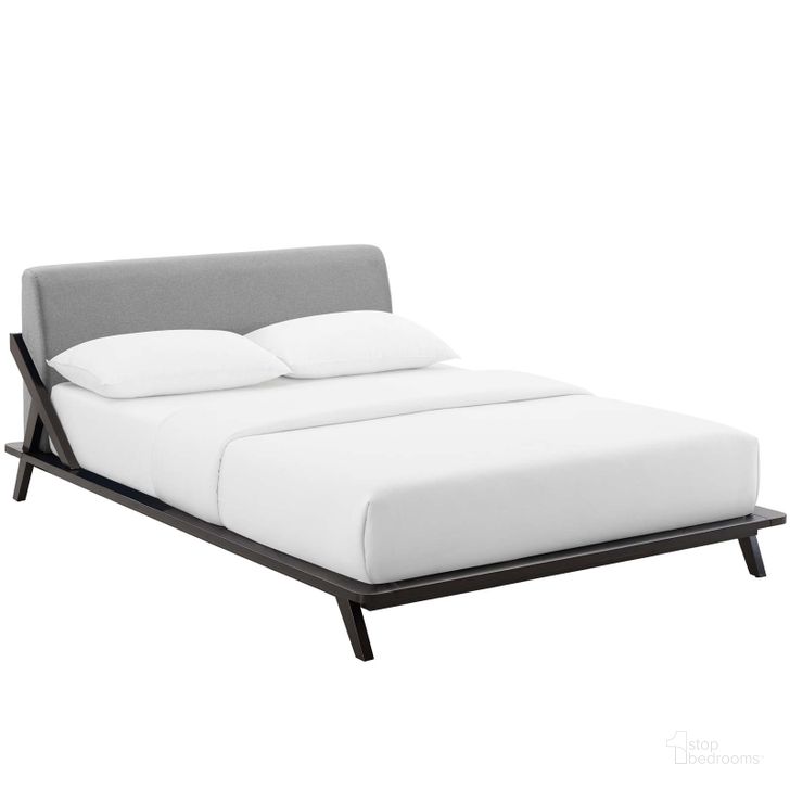 The appearance of Luella Cappuccino Light Gray Queen Upholstered Fabric Platform Bed designed by Modway in the modern / contemporary interior design. This cappuccino light gray piece of furniture  was selected by 1StopBedrooms from Luella Collection to add a touch of cosiness and style into your home. Sku: MOD-6047-CAP-LGR. Bed Type: Platform Bed. Material: Wood. Product Type: Platform Bed. Bed Size: Queen. Image1