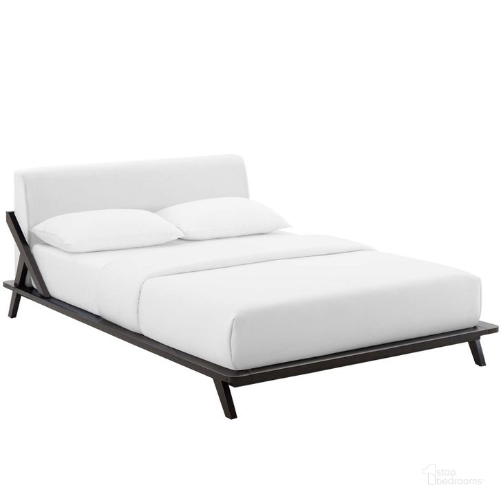 The appearance of Luella Cappuccino White Queen Upholstered Fabric Platform Bed designed by Modway in the modern / contemporary interior design. This cappuccino white piece of furniture  was selected by 1StopBedrooms from Luella Collection to add a touch of cosiness and style into your home. Sku: MOD-6047-CAP-WHI. Bed Type: Platform Bed. Material: Wood. Product Type: Platform Bed. Bed Size: Queen. Image1