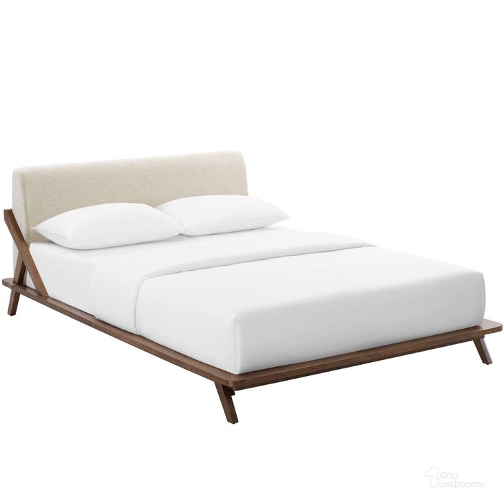 The appearance of Luella Walnut Beige Queen Upholstered Fabric Platform Bed MOD-6047-WAL-BEI designed by Modway in the modern / contemporary interior design. This walnut beige piece of furniture  was selected by 1StopBedrooms from Luella Collection to add a touch of cosiness and style into your home. Sku: MOD-6047-WAL-BEI. Bed Type: Platform Bed. Material: Wood. Product Type: Platform Bed. Bed Size: Queen. Image1