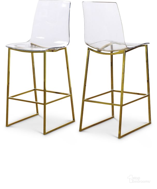The appearance of Lumen Metal/Lucite Polycarbonate Stool In Gold designed by Meridian in the modern / contemporary interior design. This gold piece of furniture  was selected by 1StopBedrooms from Lumen Collection to add a touch of cosiness and style into your home. Sku: 719. Material: Metal. Product Type: Barstool. Image1