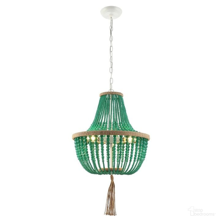 The appearance of Lush Kristi 3 Light 16.5 Inch Dia Emerald Beaded Pendant in Emerald designed by Safavieh in the modern / contemporary interior design. This emerald piece of furniture  was selected by 1StopBedrooms from Lush Collection to add a touch of cosiness and style into your home. Sku: LIT4477D. Product Type: Pendant Lighting. Material: Iron. Image1
