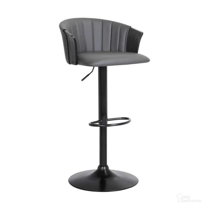 The appearance of Lydia Adjustable Black Wood Bar Stool In Gray Faux Leather with Black Metal designed by Armen Living in the modern / contemporary interior design. This gray and black piece of furniture  was selected by 1StopBedrooms from Lydia Collection to add a touch of cosiness and style into your home. Sku: LCLYBABLKGRY. Material: Faux Leather. Product Type: Barstool. Image1