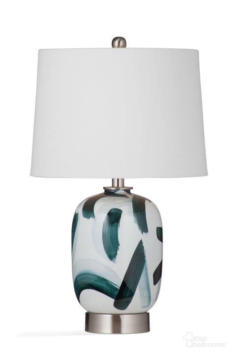 The appearance of Lydia Table Lamp In Blue- Green and White designed by Bassett Mirror Company in the modern / contemporary interior design. This green and white piece of furniture  was selected by 1StopBedrooms from  to add a touch of cosiness and style into your home. Sku: L4168TEC. Material: Metal. Product Type: Table Lamp. Image1