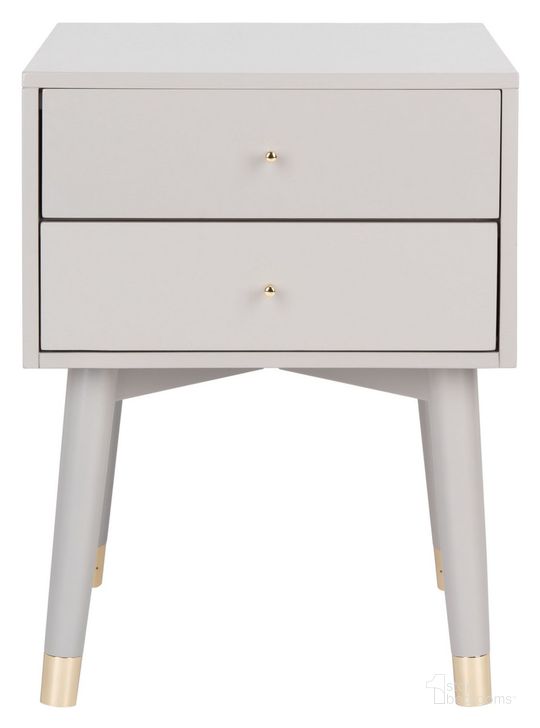 The appearance of Lyla Mid Century Retro Silver Cap Nightstand in Grey and Gold designed by Safavieh in the transitional interior design. This grey/gold piece of furniture  was selected by 1StopBedrooms from Lyla Collection to add a touch of cosiness and style into your home. Sku: FOX6234F. Material: Wood. Product Type: Nightstand. Image1