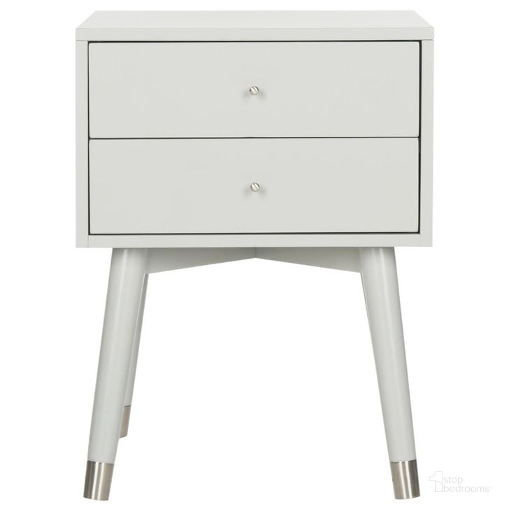 The appearance of Lyla Silver and Grey Mid Century Retro Silver Cap Nightstand designed by Safavieh in the rustic / southwestern interior design. This silver grey piece of furniture  was selected by 1StopBedrooms from Paloma Collection to add a touch of cosiness and style into your home. Sku: FOX6234C. Product Type: Nightstand. Material: Iron. Image1